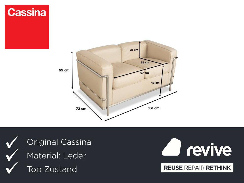 Cassina Le Corbusier LC 2 Leder Zweisitzer Creme Eierschale Weiß – Bild 2