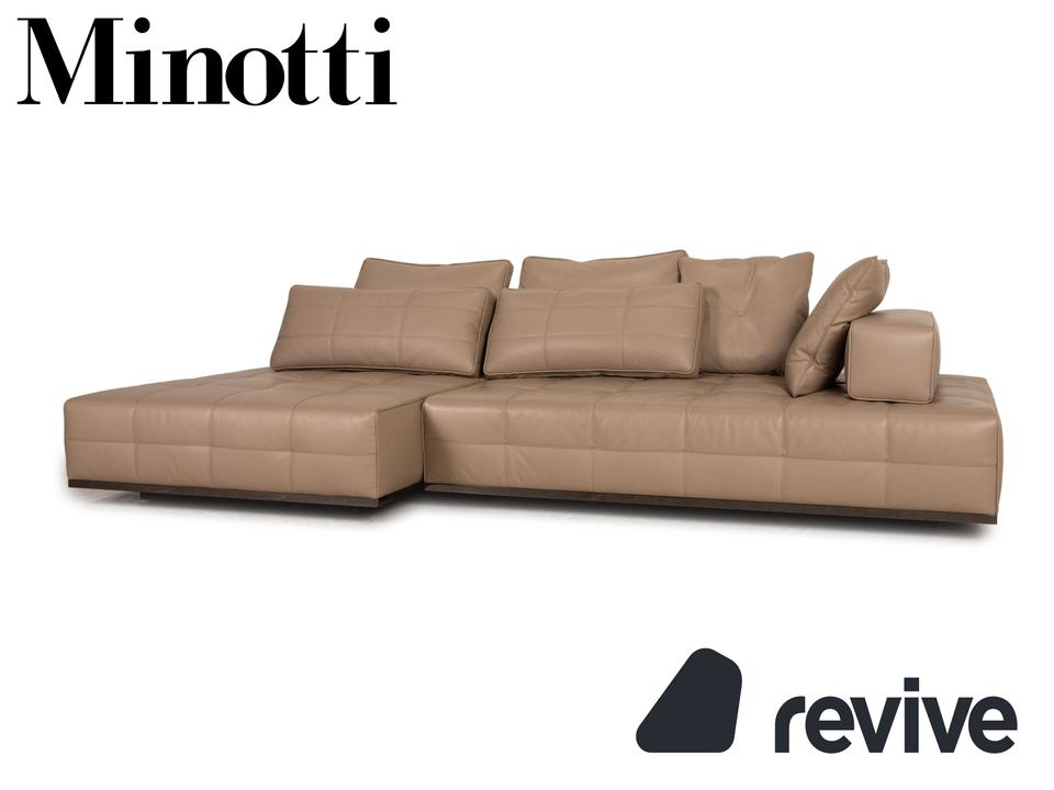 Minotti Lawrence Clan Leder Sofa Beige Ecksofa Couch