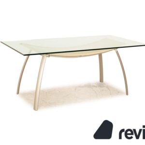 FRAG Glas Esstisch Esszimmer Silber Creme Leder