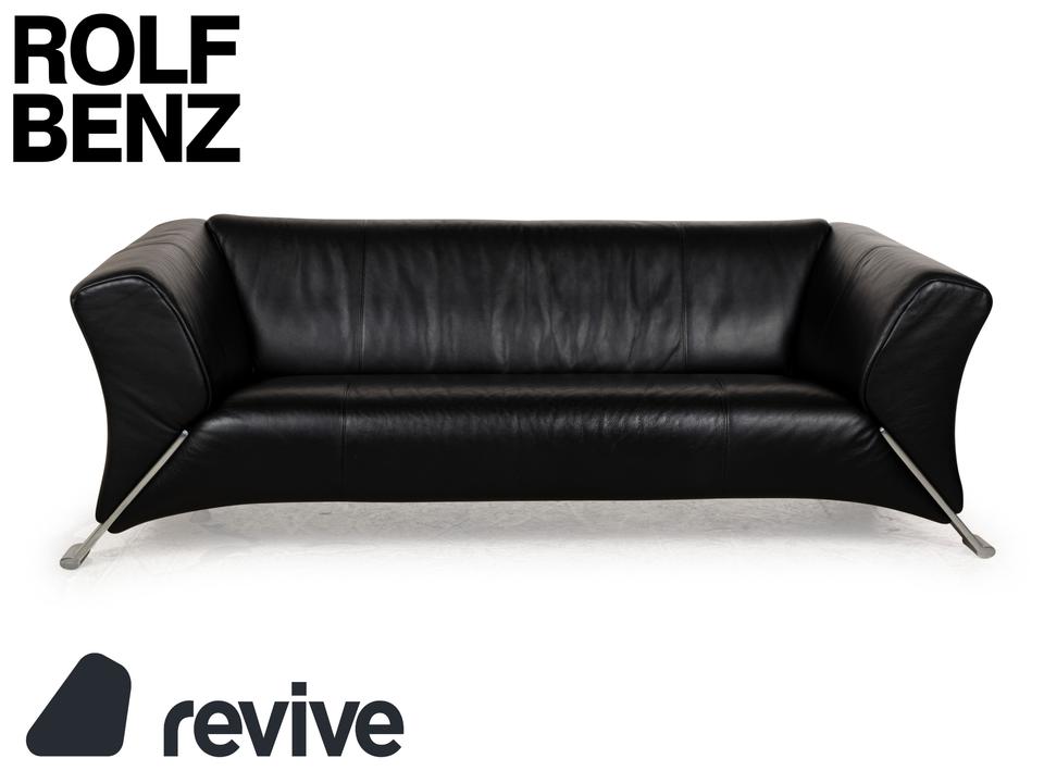 Rolf Benz 322 Leder Dreisitzer Schwarz Sofa Couch