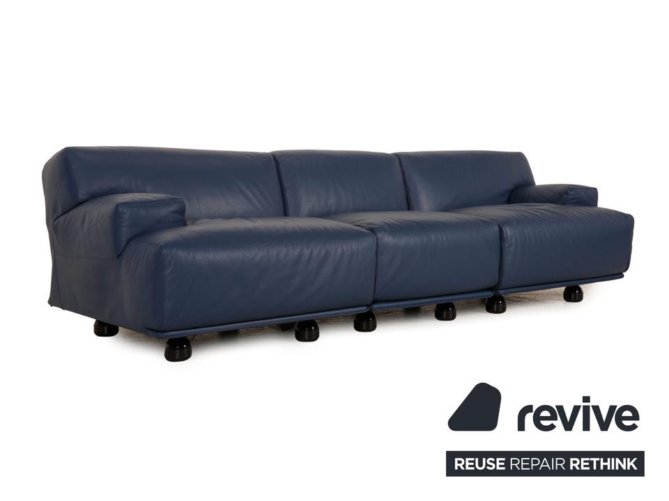 Cassina Fiandra Leder Dreisitzer Blau Sofa Couch – Bild 6