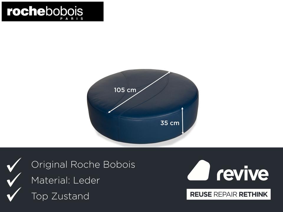 Roche Bobois TANGRAM Leder Hocker Blau – Bild 2