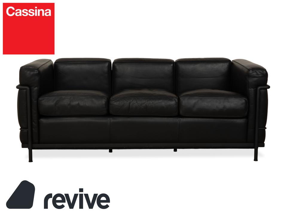 Cassina LC 2 Leder Dreisitzer Schwarz Sofa Couch
