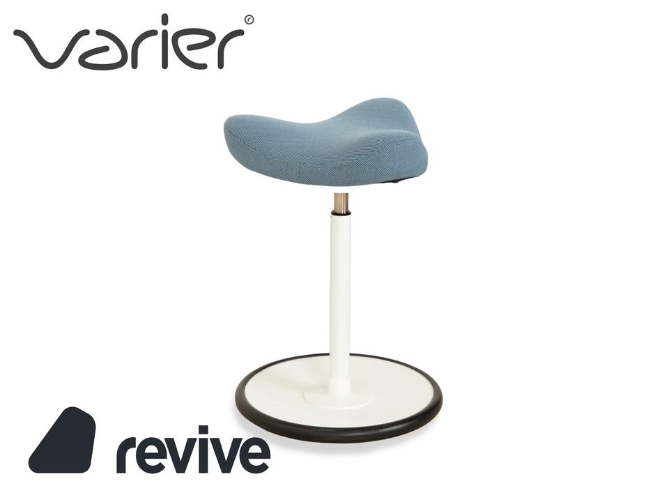 Varier Move Sitz-Steh Hocker Stuhl Stoff Blau Basis Weiß Holz