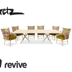 Bretz Ohlinda Garnitur MDF Esstisch & 6x Stoff Stühle Grün Creme