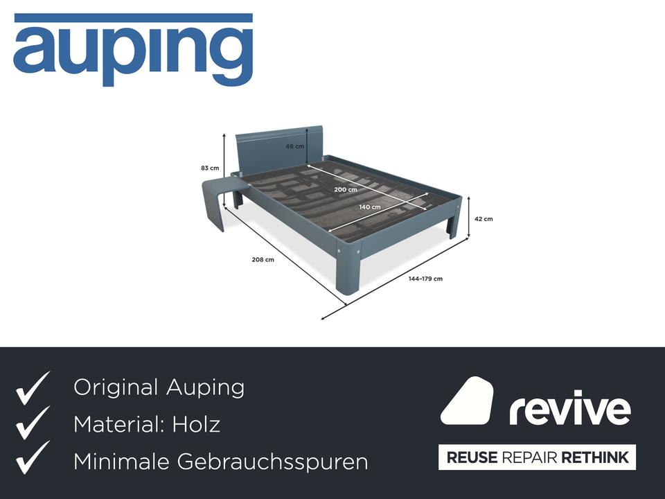 Auping Auronde 1500 Holz Bett Blau Grau Beistelltisch – Bild 2