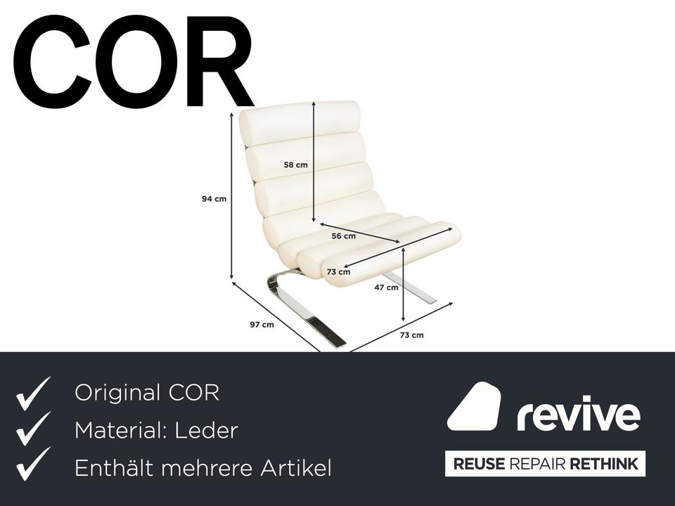 2x Cor Sinus Leder Sessel Freischwinger Creme Weiß inkl. Hocker – Bild 2