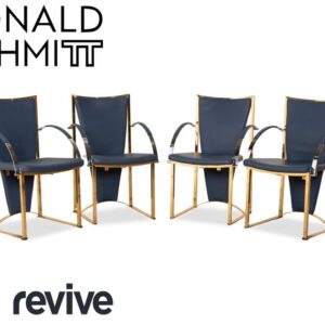 4er Garnitur Ronald Schmitt Leder Stuhl Blau Gold Metall
