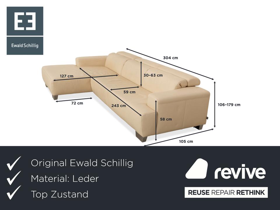 Ewald Schillig Monda Status Leder Ecksofa Récamière links Creme – Bild 2