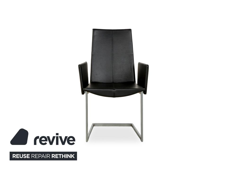 4er Garnitur KFF Leder Stuhl Freischwinger Schwarz – Bild 11