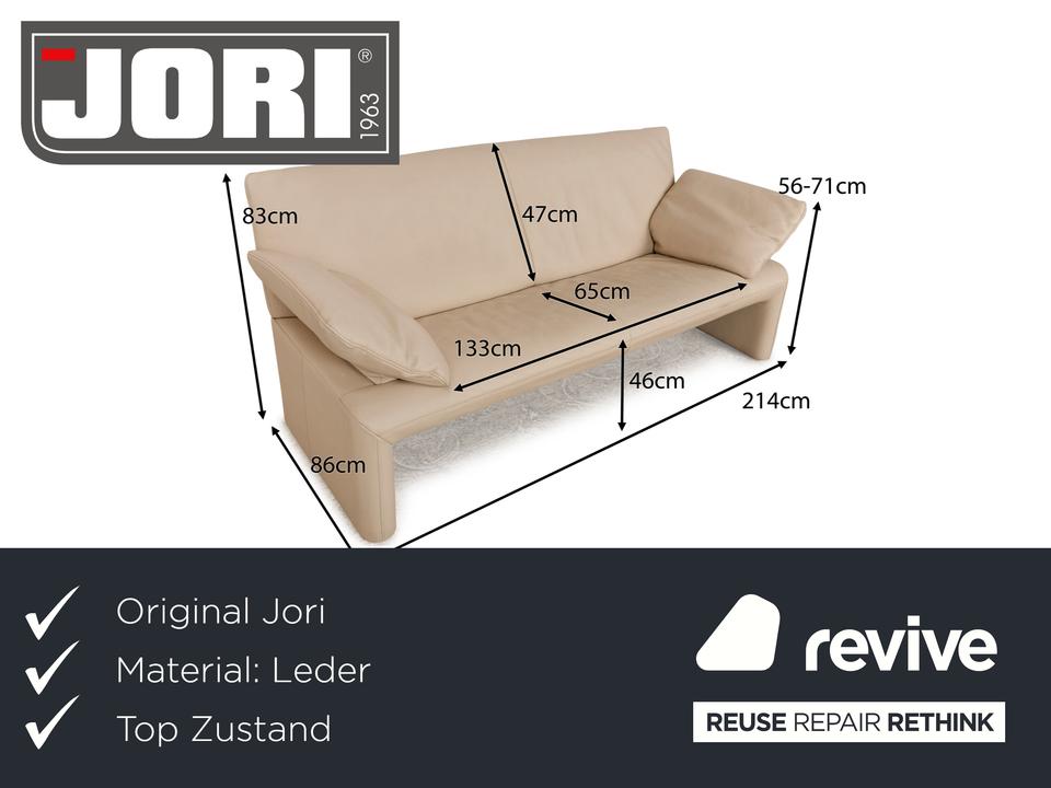 Jori Linea Leder Zweisitzer Creme Beige manuelle Funktion Sofa – Bild 2