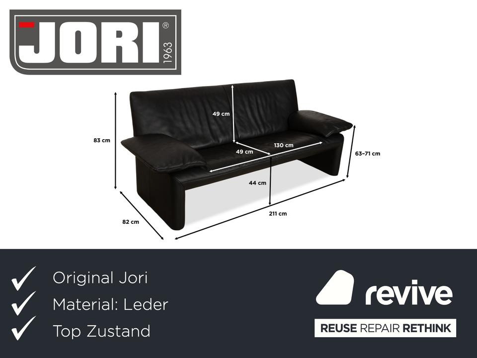Jori Linea Leder Zweisitzer Schwarz manuelle Funktion Sofa Couch – Bild 2