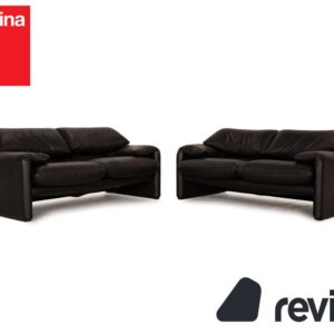Cassina Maralunga Leder Sofa Garnitur Schwarz 2x Zweisitzer ✨