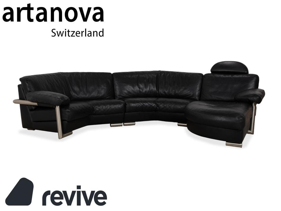 Artanova Medea Leder Ecksofa Schwarz Recamiere Rechts Sofa Couch