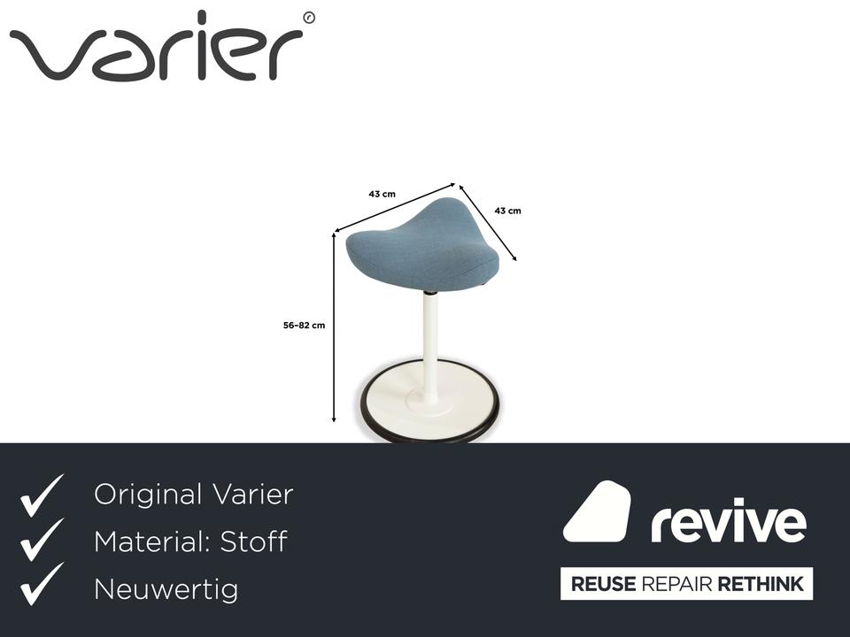 Varier Move Sitz-Steh Hocker Stuhl Stoff Blau Basis Weiß Holz – Bild 2