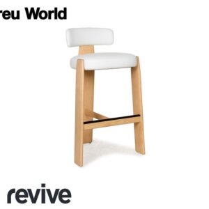 Andreu World Oru Leder Holz Stuhl Weiß Braun Hocker Barhocker