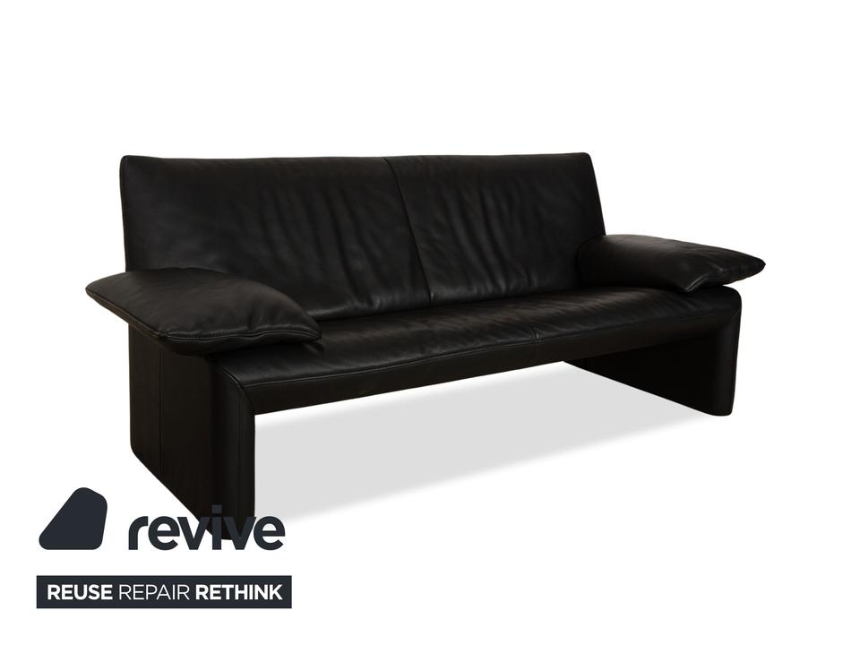 Jori Linea Leder Zweisitzer Schwarz manuelle Funktion Sofa Couch – Bild 3