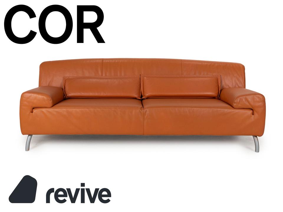 Cor Leder Dreisitzer Orange Sofa Couch