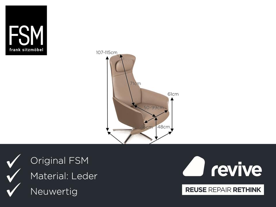 FSM Cleo (FM 0330) Leder Sessel Taupe Grau Braun Relaxsessel – Bild 2
