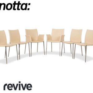 6er Garnitur Zanotta Lia Leder Stuhl Creme Beige Eierfarben