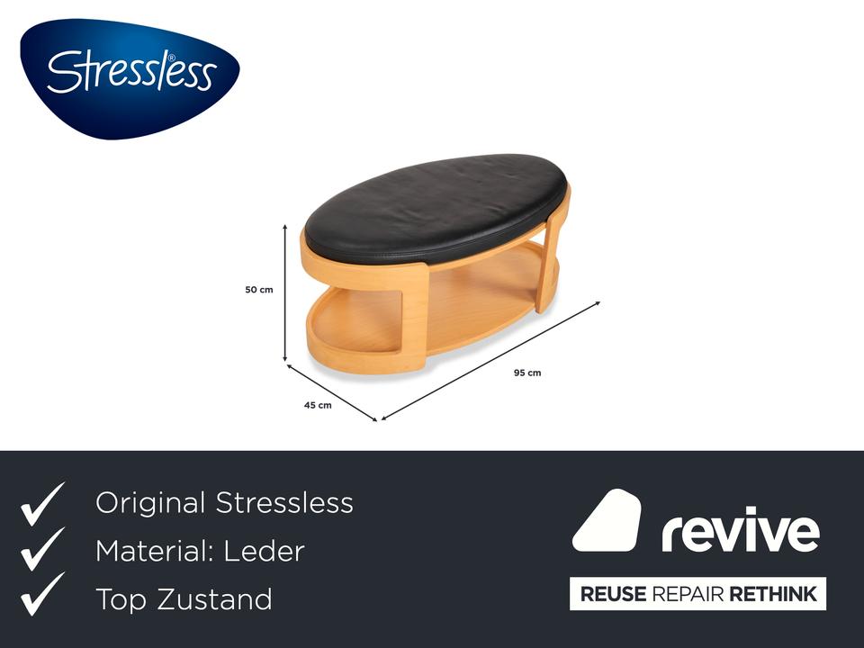 Stressless Arion Holz Leder Hocker Couchtisch Schwarz Rollen – Bild 2