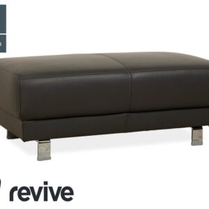 Ewald Schillig Brand Face Leder Hocker Dunkelgrau Schiefer Braun