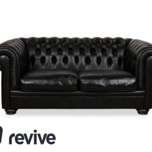 Natuzzi King Leder Zweisitzer Schwarz Chesterfield