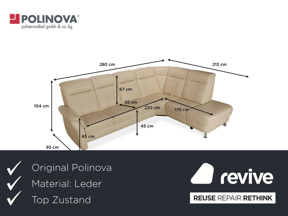 Polinova Leder Ecksofa Creme manuelle Funktion Sofa Couch – Bild 2