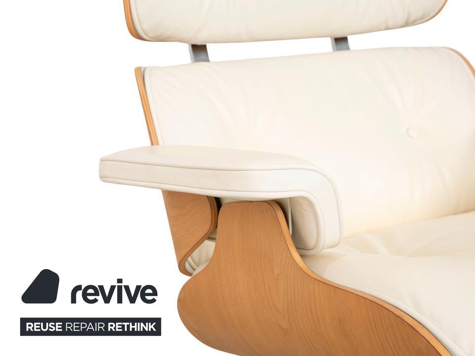 Vitra Eames Lounge Chair Leder Holz Sessel Creme Weiß Braun – Bild 3