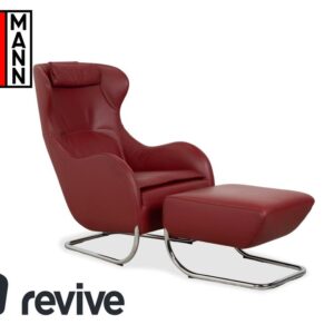 Wittmann Jolly Leder Sessel Rot Weinrot Burgunder inkl. Hocker