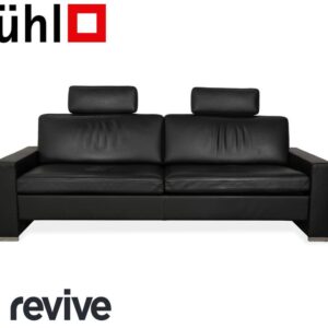 Brühl Alba Leder Dreisitzer Schwarz manuelle Funktion Sofa Couch