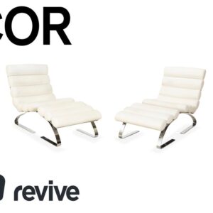 2x Cor Sinus Leder Sessel Freischwinger Creme Weiß inkl. Hocker