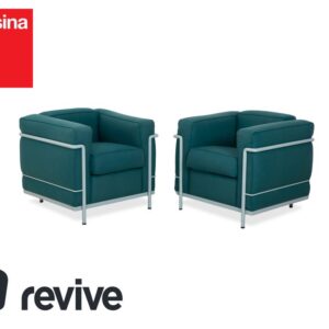 Cassina Le Corbusier LC 2 Stoff Sessel Blau Petrol Bauhaus