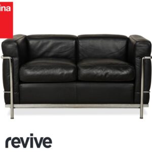 Cassina LC 2 Leder Sofa Schwarz Zweisitzer Le Corbusier Chrom