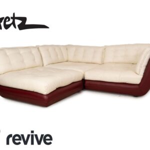 Bretz Cupcake Leder Ecksofa Creme Rot Sofa Couch Recamiere Links