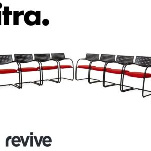 8er Garnitur Vitra Visavis Stoff Stuhl Rot Schwarz
