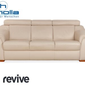Himolla 1950 Leder Dreisitzer Creme Sofa Couch manuelle Funktion