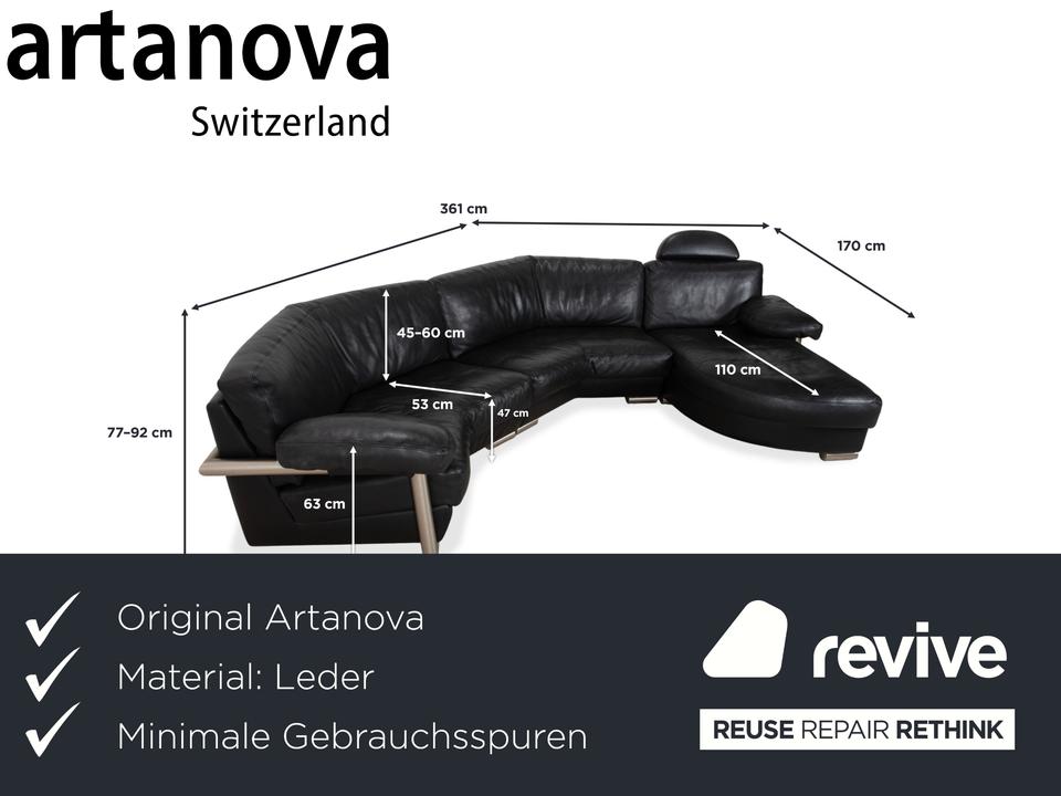 Artanova Medea Leder Ecksofa Schwarz Recamiere Rechts Sofa Couch – Bild 2