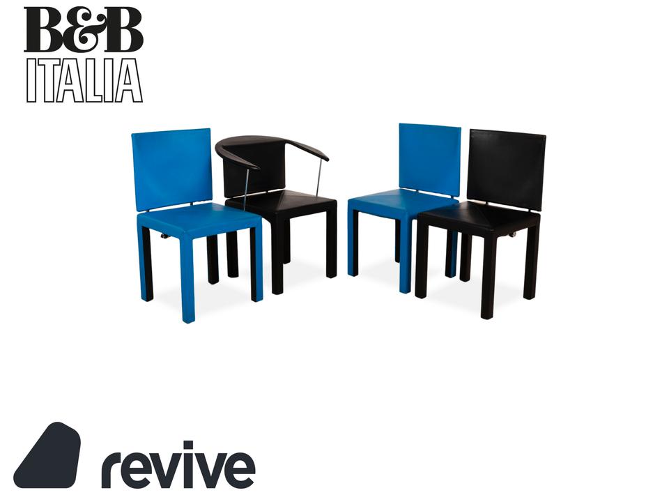 4er Garnitur B&B Italia Arcadia Leder Stuhl Blau Schwarz