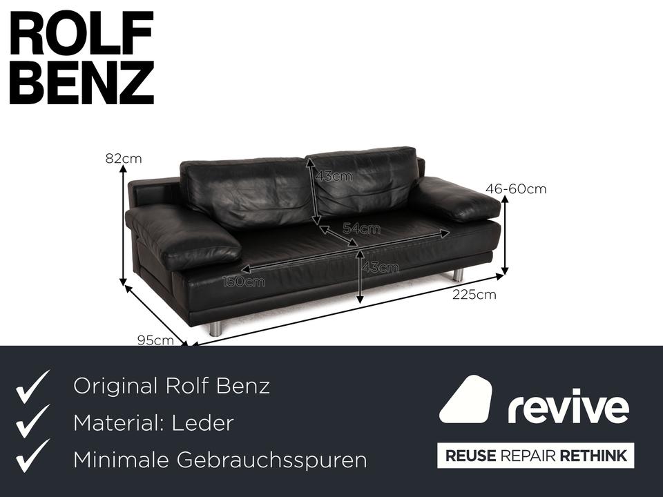 Rolf Benz 355 Leder Dreisitzer Schwarz Sofa Couch ✨ – Bild 2