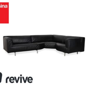 Cassina Met 250 Leder Ecksofa Schwarz Couch Silberne Füße