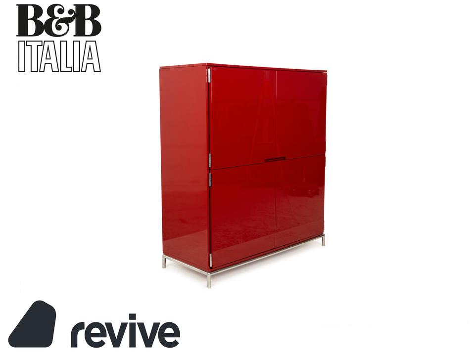B&B Italia Holz Sideboard Rot Hochglanz 4 Türen Metallfüße