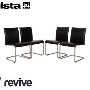 4er Garnitur Hülsta D2 Leder Stuhl Freischwinger Schwarz