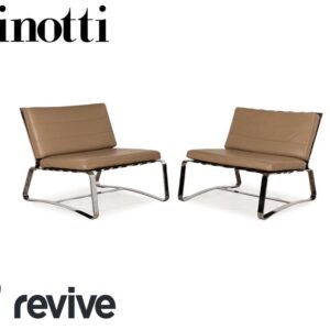 Minotti Delaunay Leder Sessel Garnitur Beige Vintage