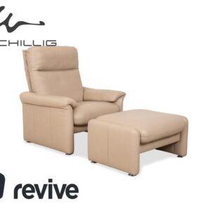 Willi Schillig Ergoline Leder Sessel inkl. Hocker Creme Beige