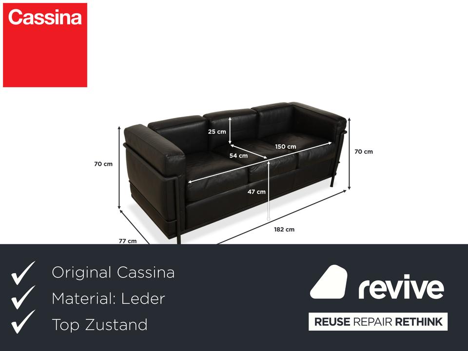 Cassina LC 2 Leder Dreisitzer Schwarz Sofa Couch – Bild 2