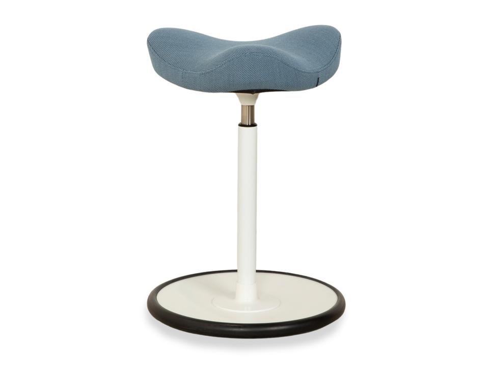 Varier Move Sitz-Steh Hocker Stuhl Stoff Blau Basis Weiß Holz – Bild 10
