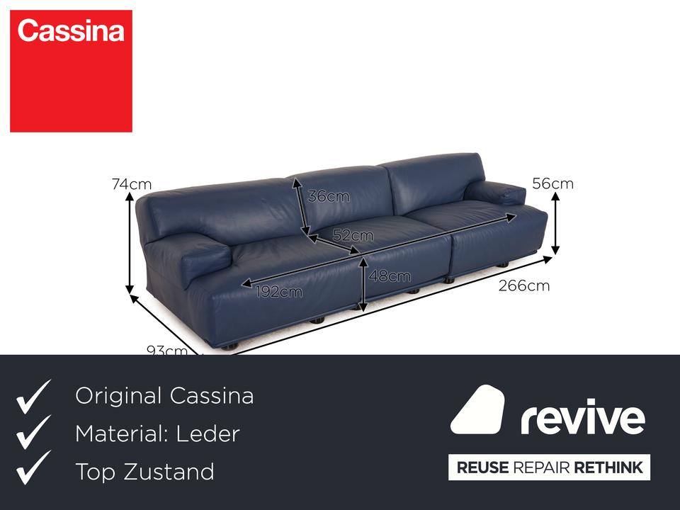 Cassina Fiandra Leder Dreisitzer Blau Sofa Couch – Bild 2