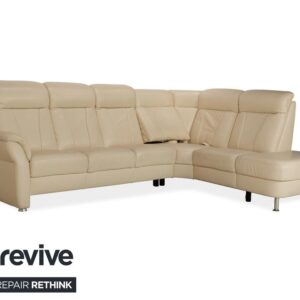 Polinova Leder Ecksofa Creme manuelle Funktion Sofa Couch