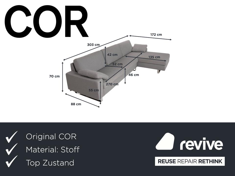 Cor Conseta Stoff Ecksofa Grau Recamiere Rechts Sofa Couch – Bild 2